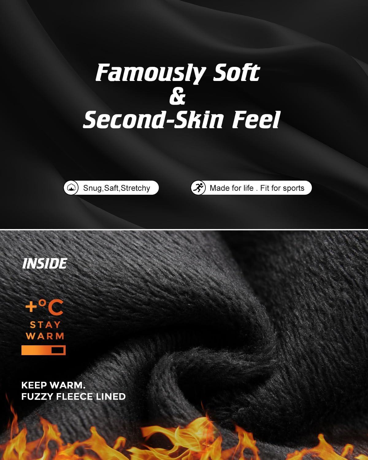 imageCL convallaria Long Johns Thermal Underwear for Men Soft Fleece Lined Base Layer Cold Weather Top Bottom Gift SetHeavyweightcrew Neckblack