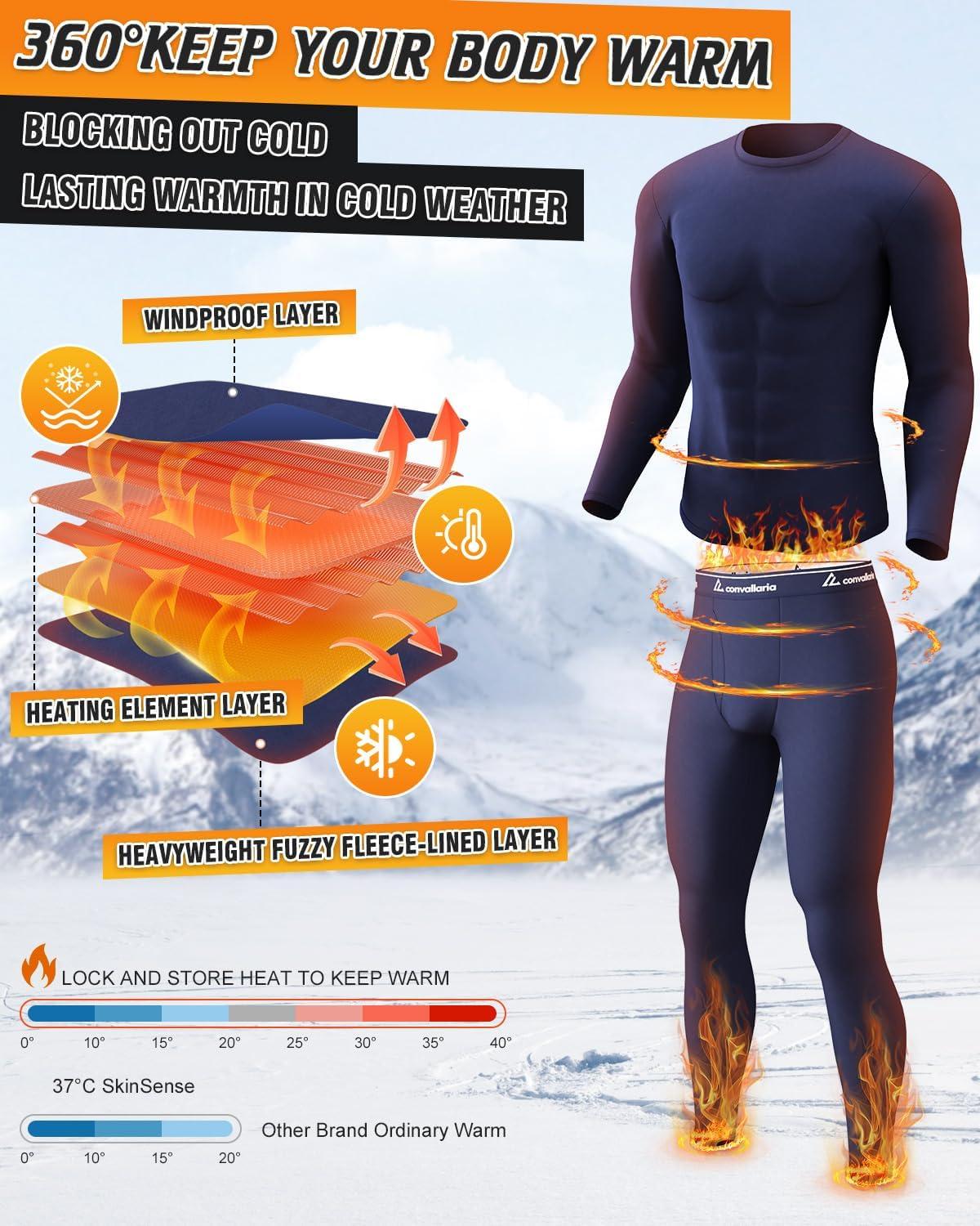 imageCL convallaria Long Johns Thermal Underwear for Men Soft Fleece Lined Base Layer Cold Weather Top Bottom Gift SetHeavyweightcrew Neckblue