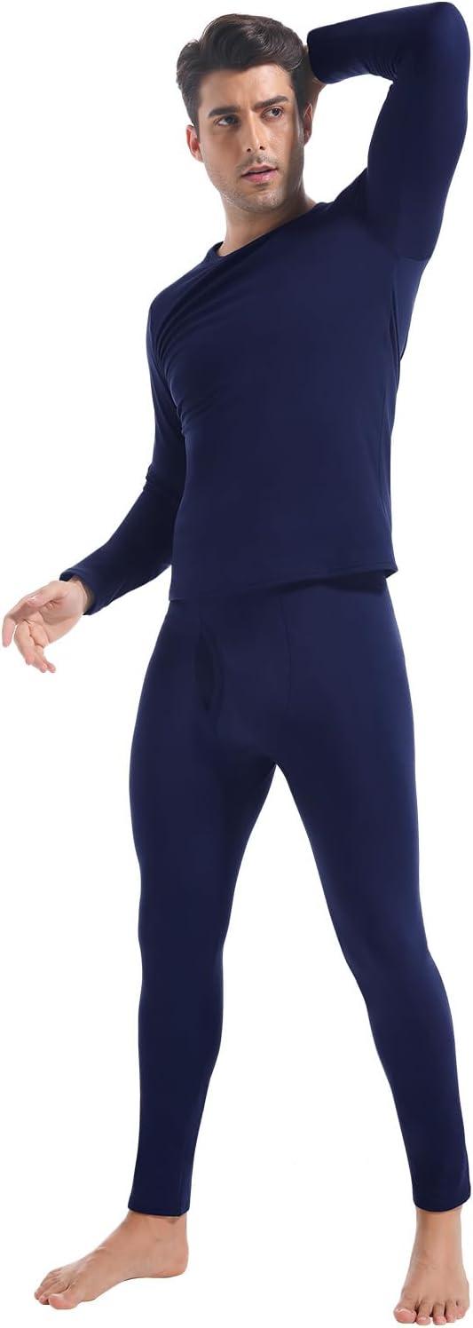 imageCL convallaria Long Johns Thermal Underwear for Men Soft Fleece Lined Base Layer Cold Weather Top Bottom Gift SetHeavyweightcrew Neckblue