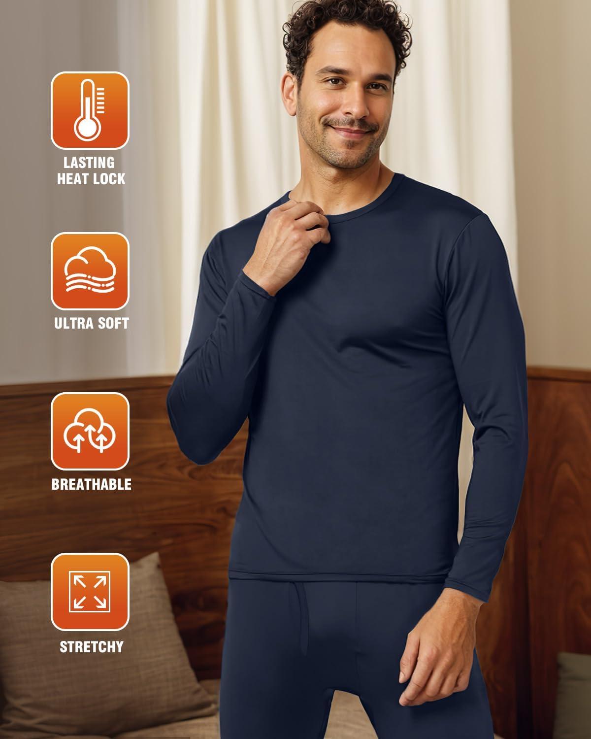 imageCL convallaria Long Johns Thermal Underwear for Men Soft Fleece Lined Base Layer Cold Weather Top Bottom Gift SetHeavyweightcrew Neckcharcoal