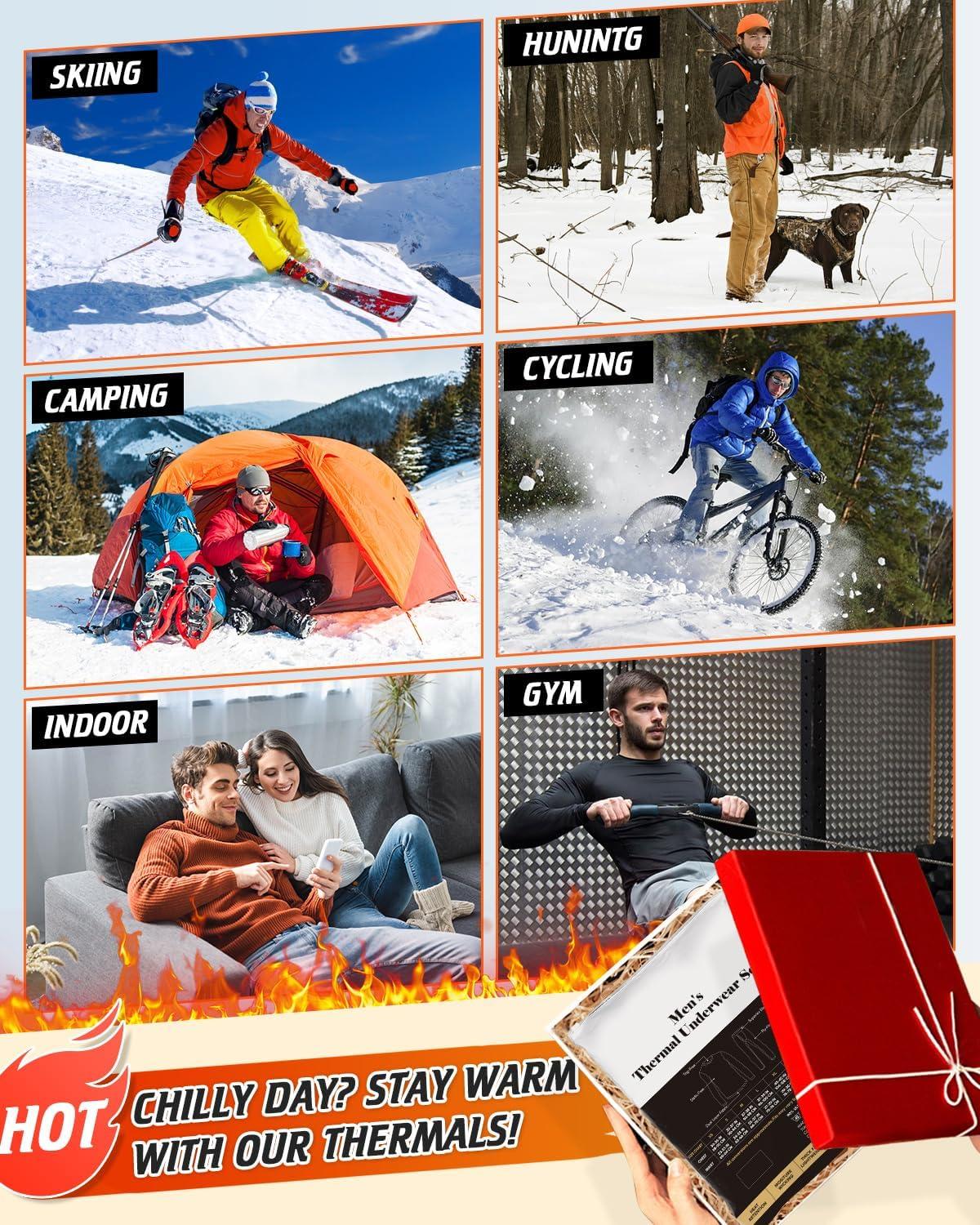 imageCL convallaria Long Johns Thermal Underwear for Men Soft Fleece Lined Base Layer Cold Weather Top Bottom Gift SetHeavyweightcrew Neckgrey