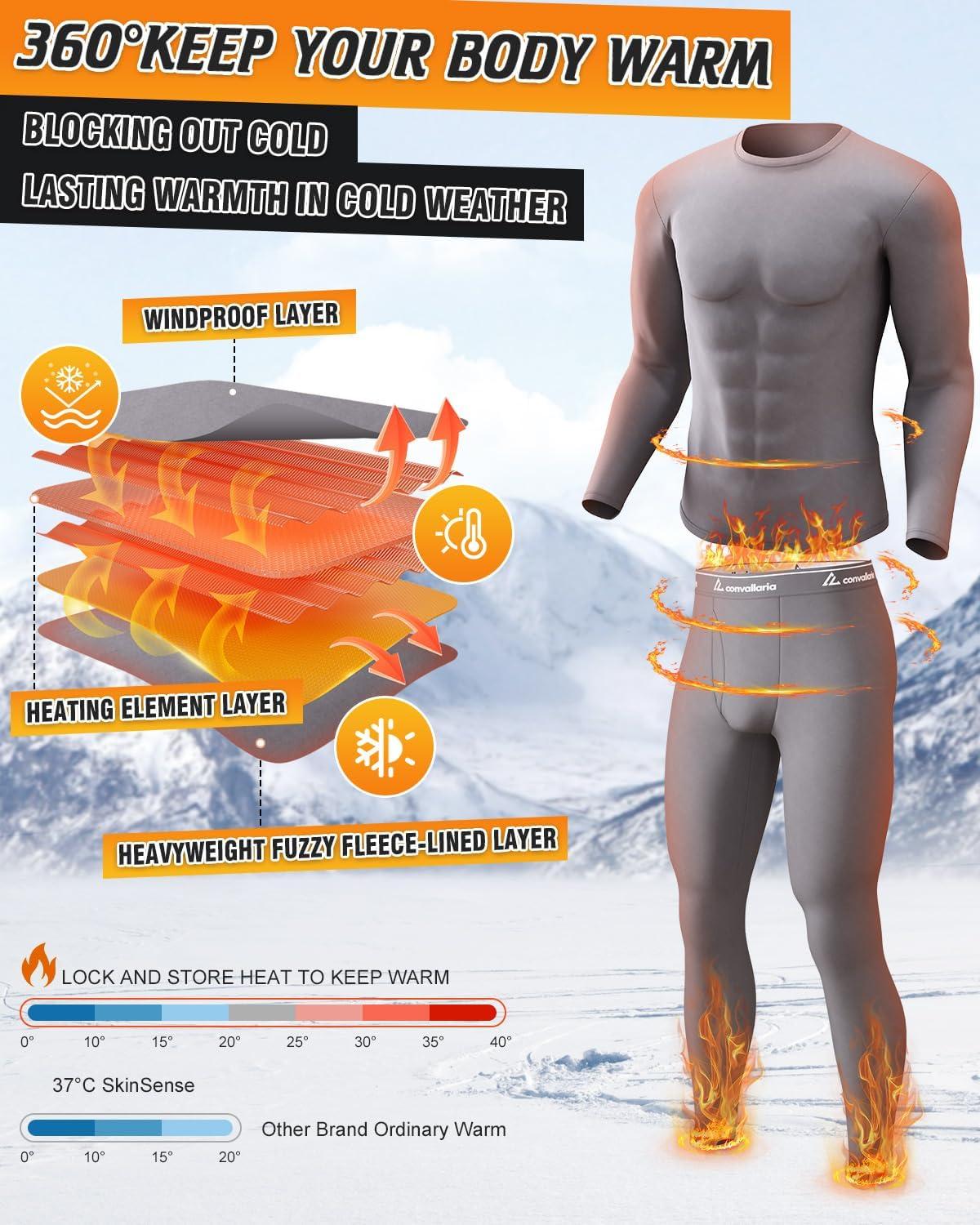 imageCL convallaria Long Johns Thermal Underwear for Men Soft Fleece Lined Base Layer Cold Weather Top Bottom Gift SetHeavyweightcrew Neckgrey