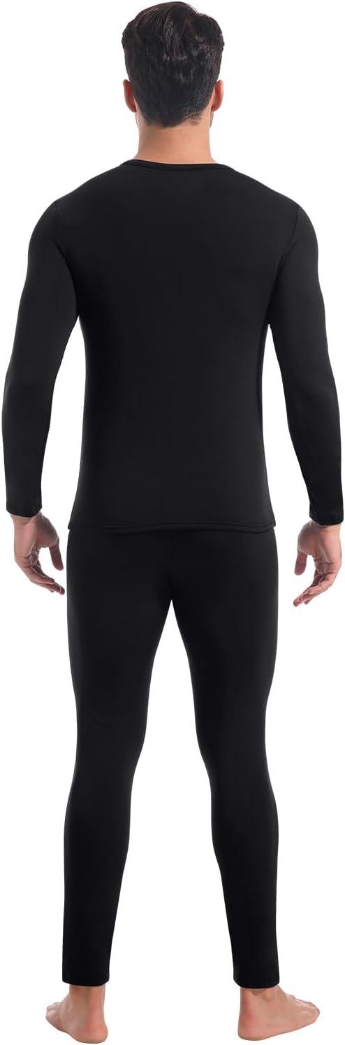 imageCL convallaria Long Johns Thermal Underwear for Men Soft Fleece Lined Base Layer Cold Weather Top Bottom Gift SetMidweightcrew Neckblack