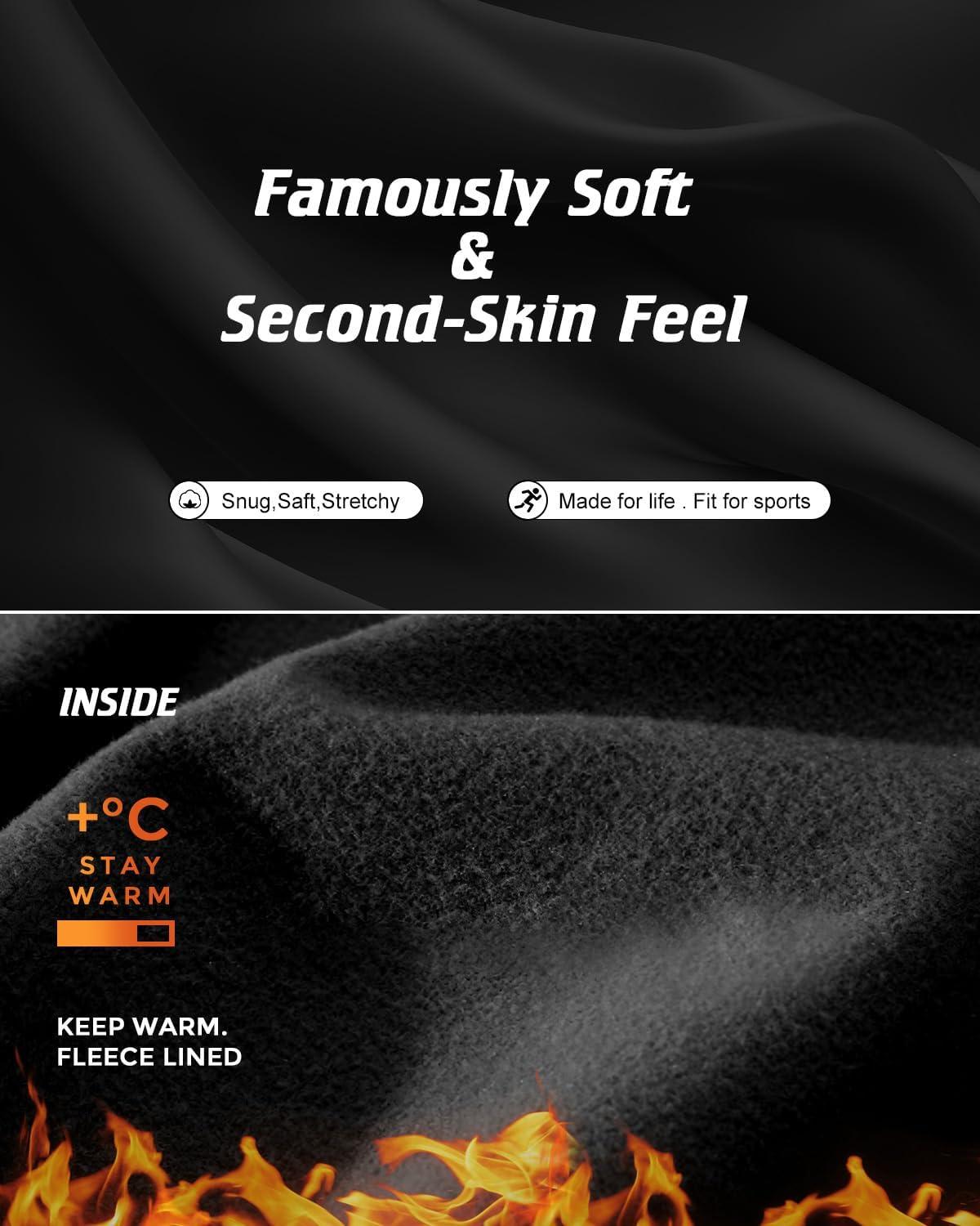 imageCL convallaria Long Johns Thermal Underwear for Men Soft Fleece Lined Base Layer Cold Weather Top Bottom Gift SetMidweightcrew Neckblack