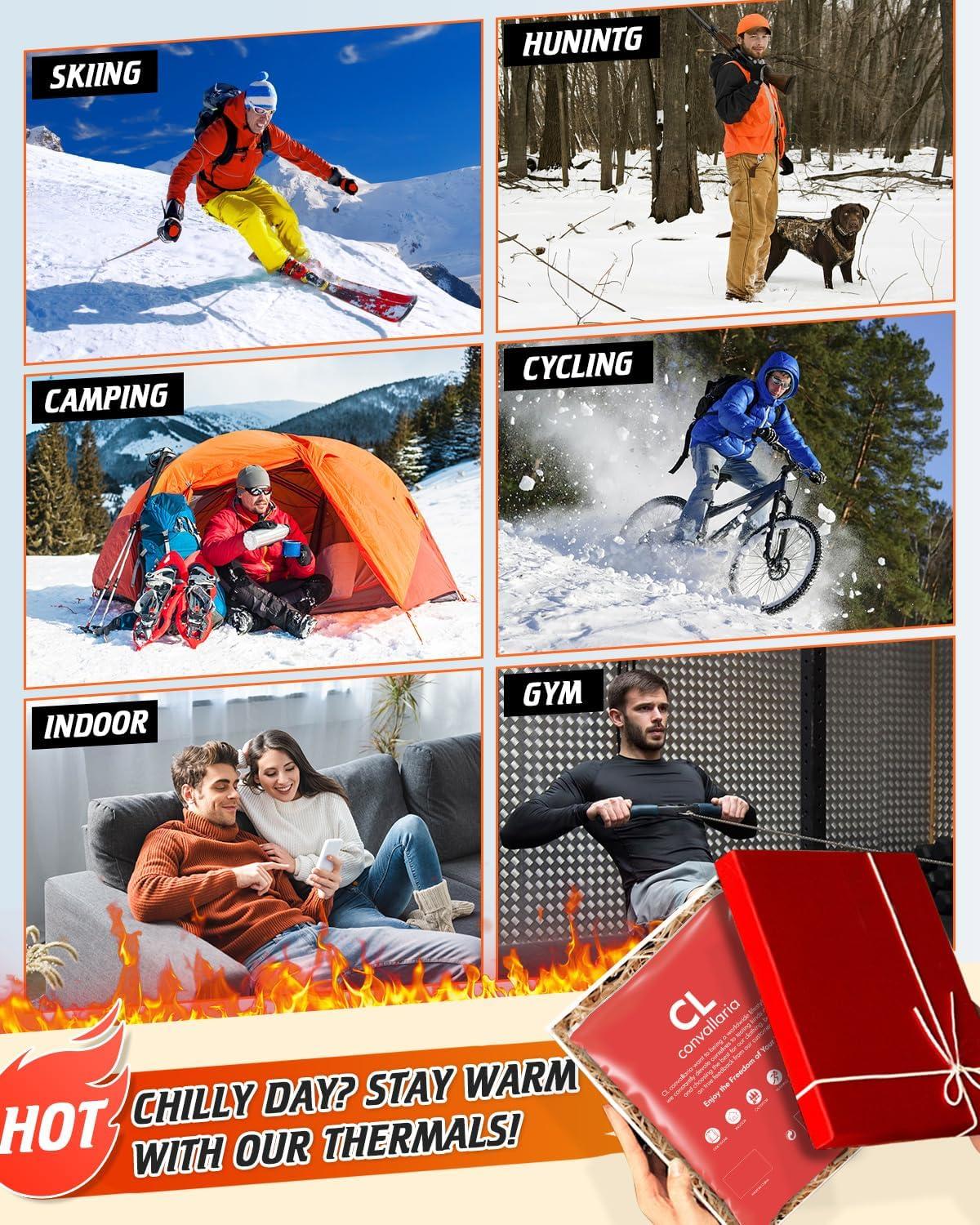 imageCL convallaria Long Johns Thermal Underwear for Men Soft Fleece Lined Base Layer Cold Weather Top Bottom Gift SetMidweightcrew Neckblack