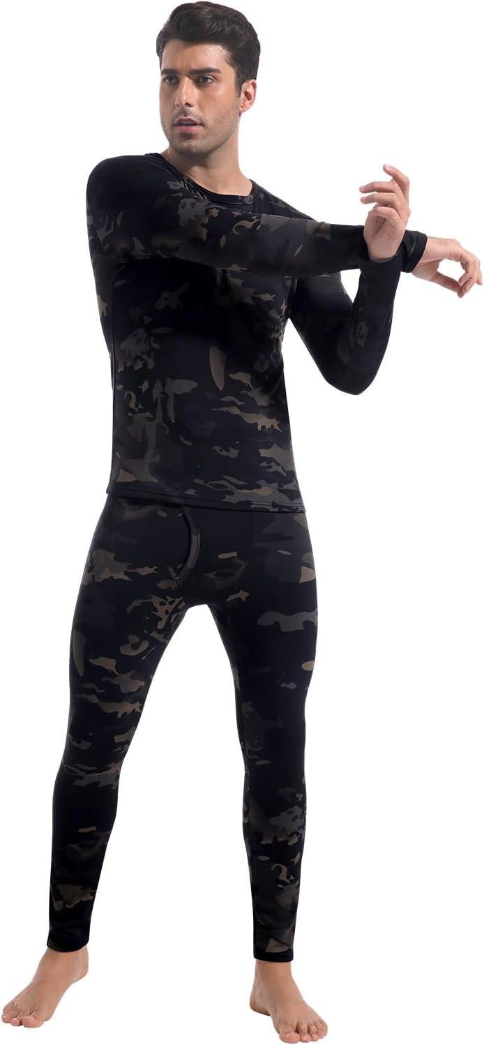 imageCL convallaria Long Johns Thermal Underwear for Men Soft Fleece Lined Base Layer Cold Weather Top Bottom Gift SetMidweightcrew Neckcamo Black