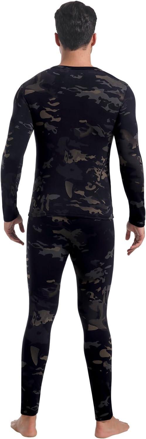 imageCL convallaria Long Johns Thermal Underwear for Men Soft Fleece Lined Base Layer Cold Weather Top Bottom Gift SetMidweightcrew Neckcamo Black