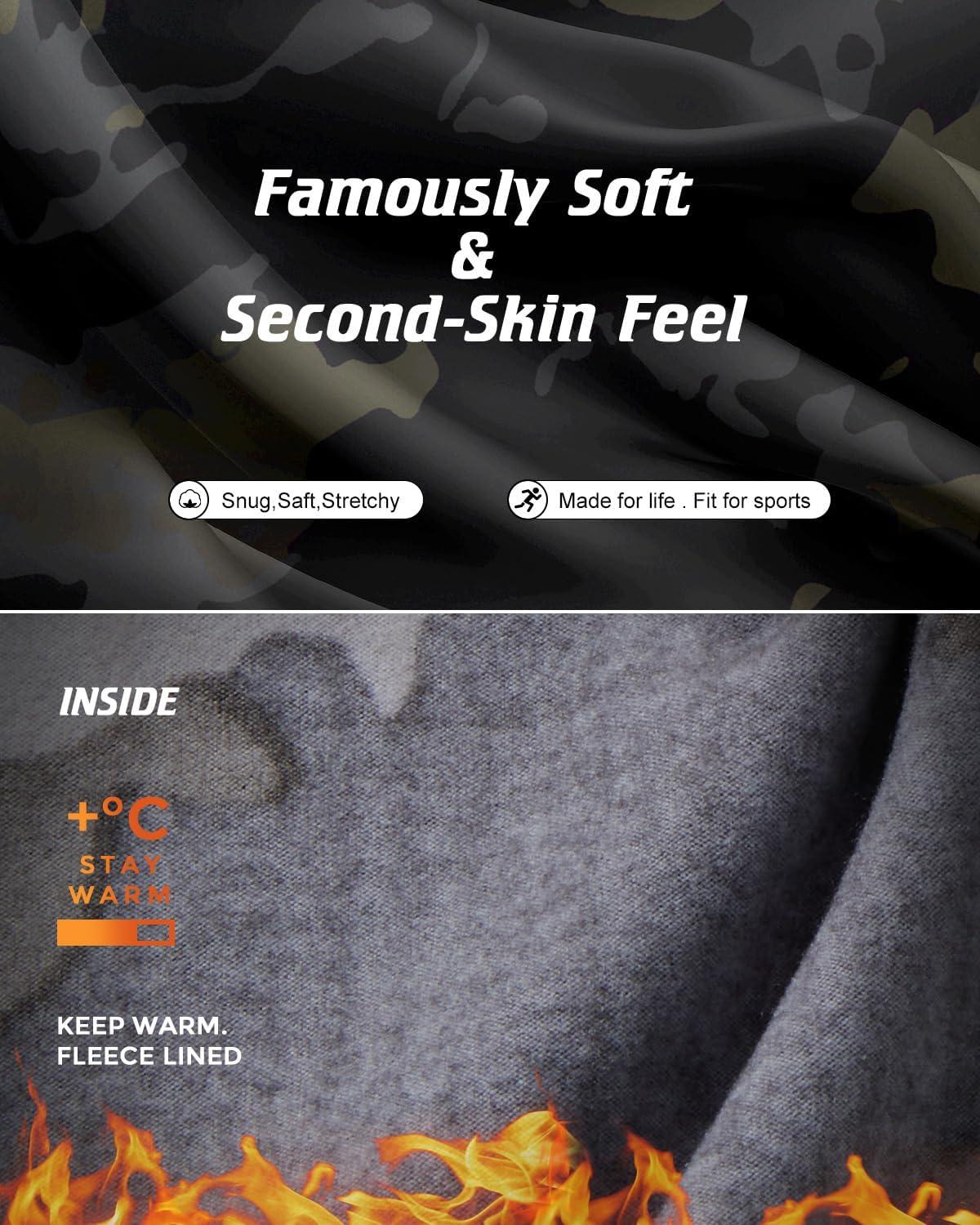 imageCL convallaria Long Johns Thermal Underwear for Men Soft Fleece Lined Base Layer Cold Weather Top Bottom Gift SetMidweightcrew Neckcamo Black