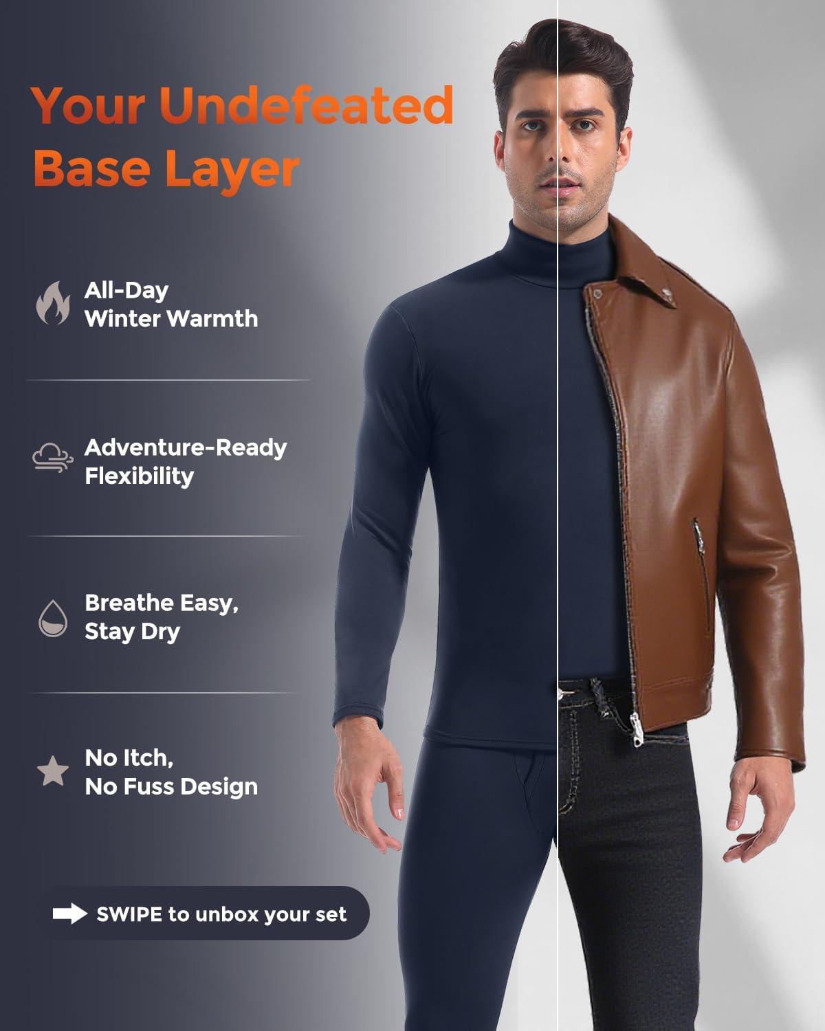 imageCL convallaria Long Johns Thermal Underwear for Men Soft Fleece Lined Base Layer Cold Weather Top Bottom Gift SetMidweightturtle Neckcharcoal