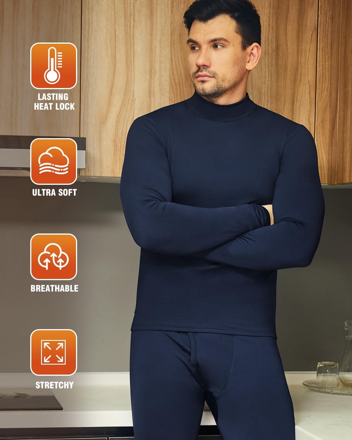 imageCL convallaria Long Johns Thermal Underwear for Men Soft Fleece Lined Base Layer Cold Weather Top Bottom Gift SetMidweightturtle Neckcharcoal