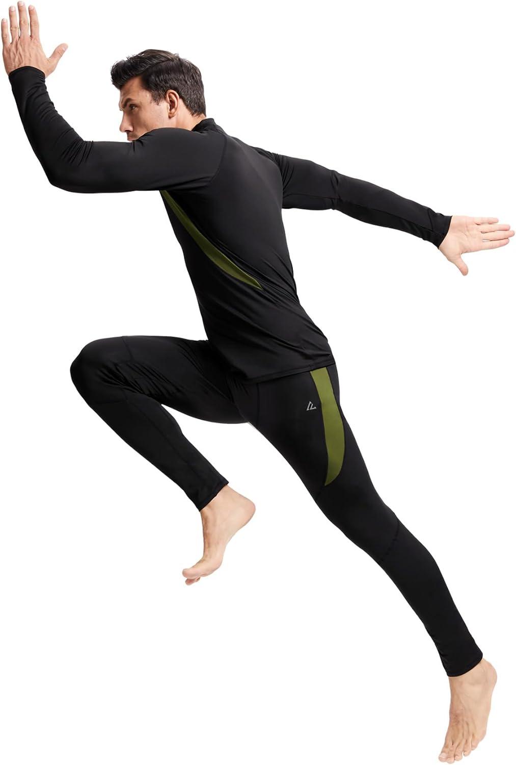 imageCL convallaria Mens Thermal Underwear Set with Fly Long Johns Base Layer Winter Hunting Gear Sport Top and BottomAblack