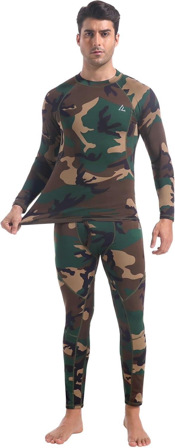 imageCL convallaria Mens Thermal Underwear Set with Fly Long Johns Base Layer Winter Hunting Gear Sport Top and BottomAcamo Green
