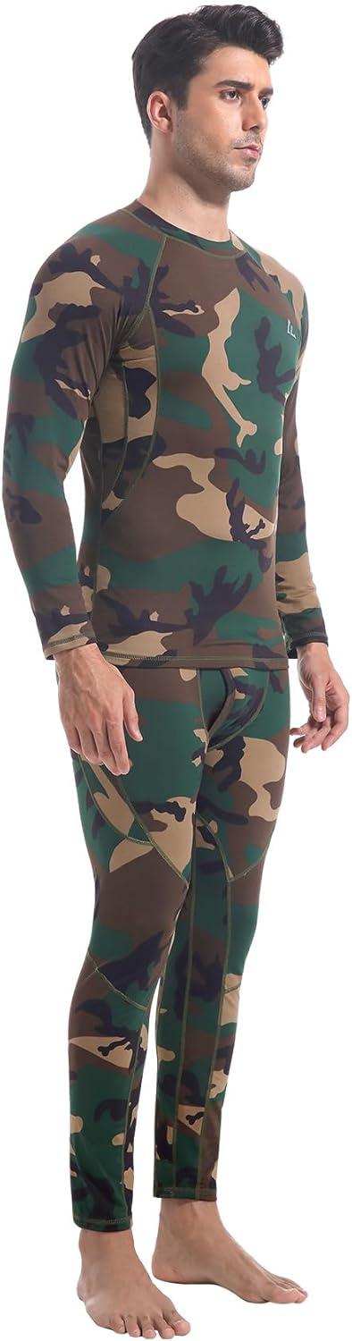 imageCL convallaria Mens Thermal Underwear Set with Fly Long Johns Base Layer Winter Hunting Gear Sport Top and BottomAcamo Green