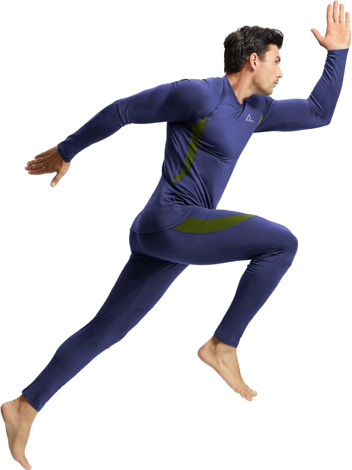 imageCL convallaria Mens Thermal Underwear Set with Fly Long Johns Base Layer Winter Hunting Gear Sport Top and BottomAnavy Blue