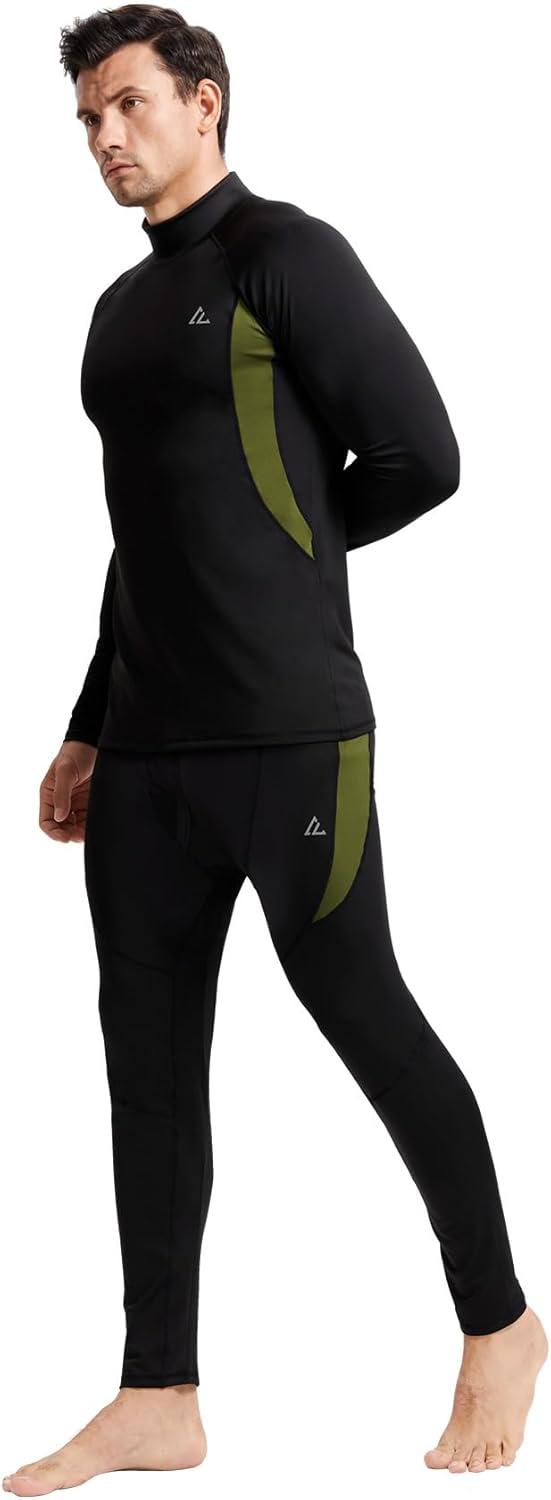 imageCL convallaria Mens Thermal Underwear Set with Fly Long Johns Base Layer Winter Hunting Gear Sport Top and BottomBblack