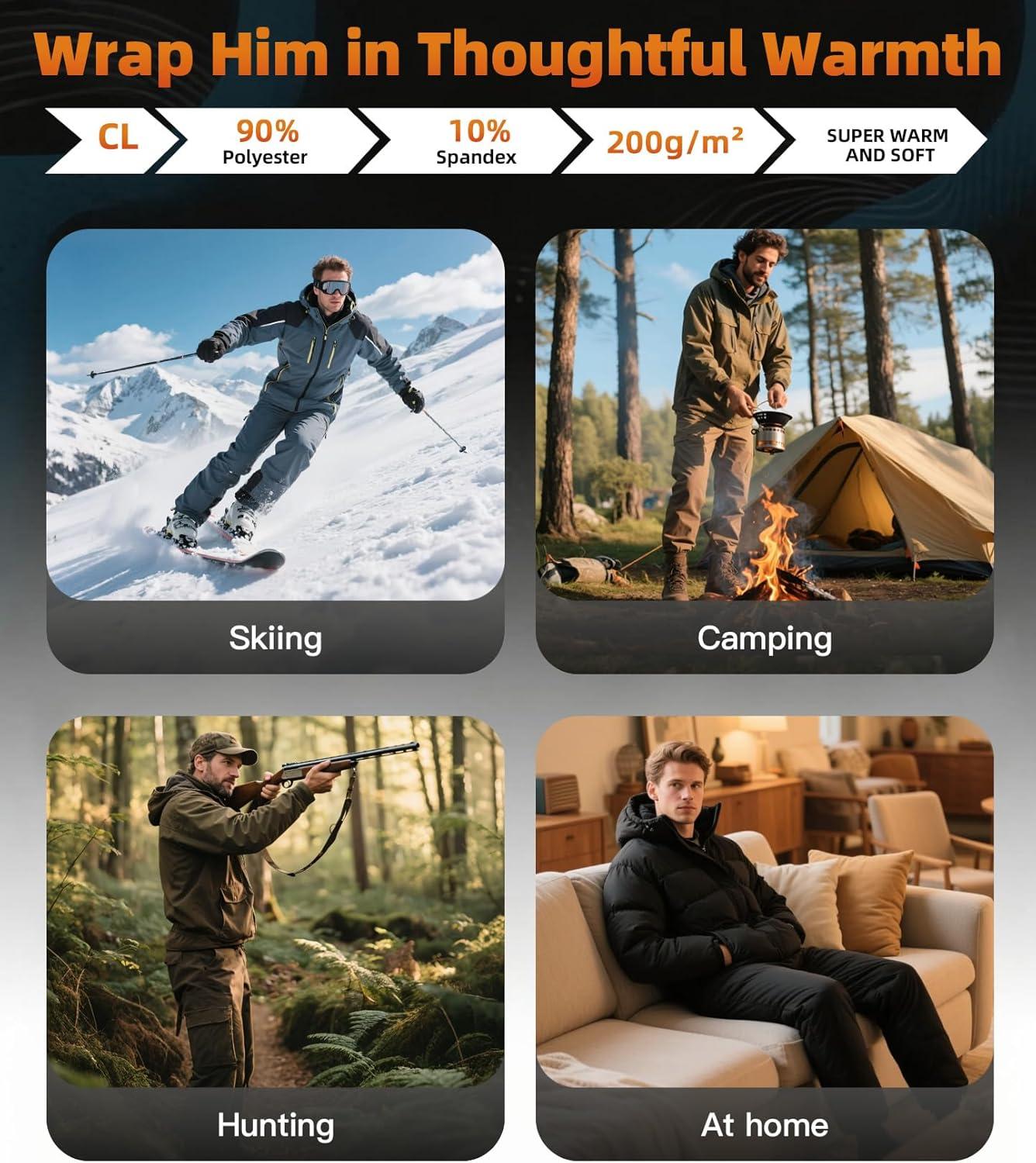 imageCL convallaria Mens Thermal Underwear Set with Fly Long Johns Base Layer Winter Hunting Gear Sport Top and BottomBblack