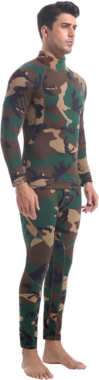 imageCL convallaria Mens Thermal Underwear Set with Fly Long Johns Base Layer Winter Hunting Gear Sport Top and BottomBcamo Green