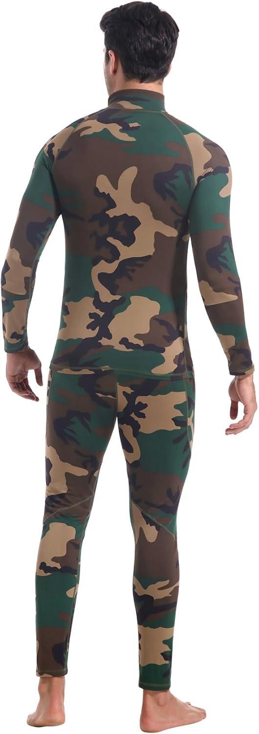 imageCL convallaria Mens Thermal Underwear Set with Fly Long Johns Base Layer Winter Hunting Gear Sport Top and BottomBcamo Green