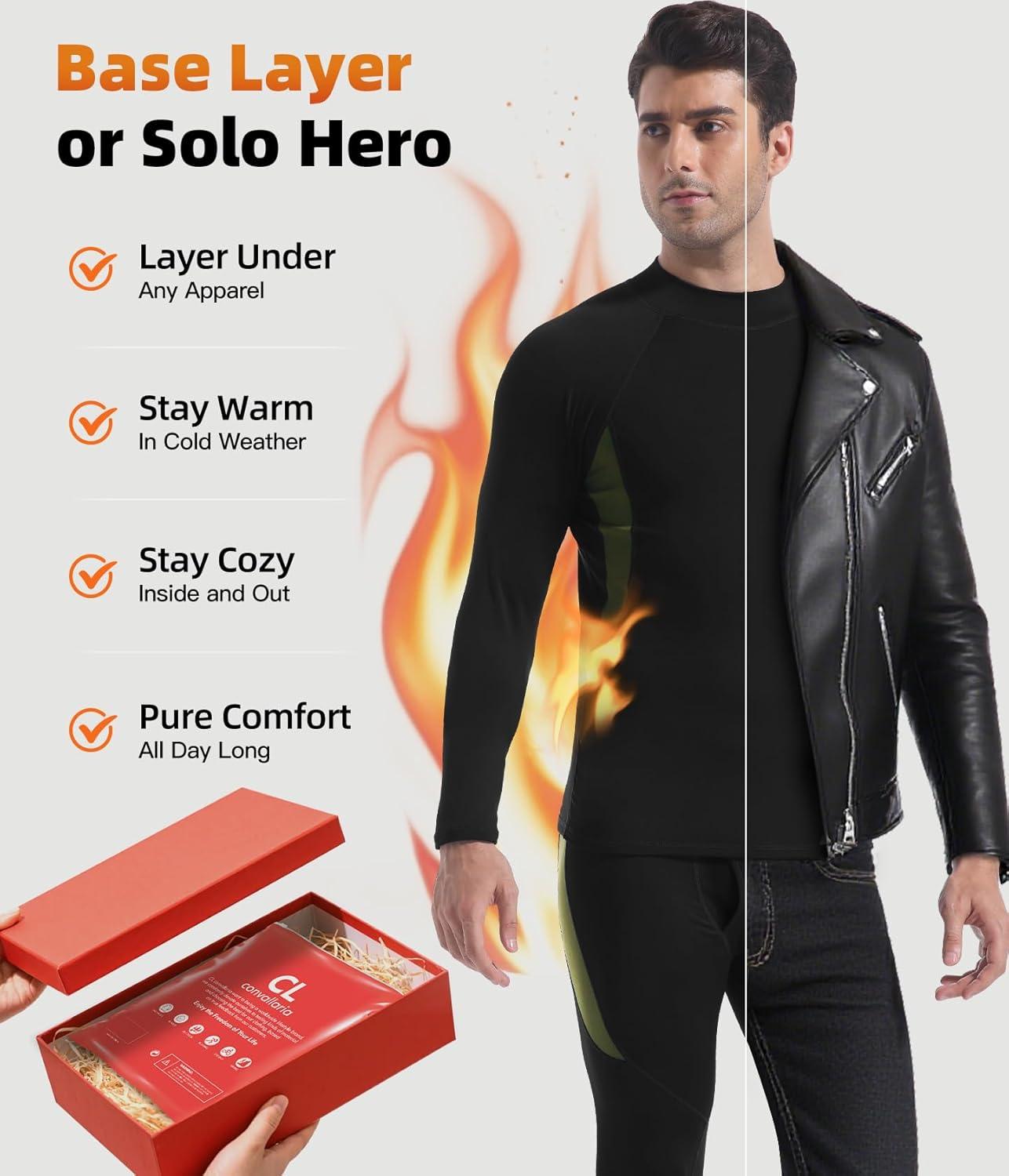 imageCL convallaria Mens Thermal Underwear Set with Fly Long Johns Base Layer Winter Hunting Gear Sport Top and BottomCblack