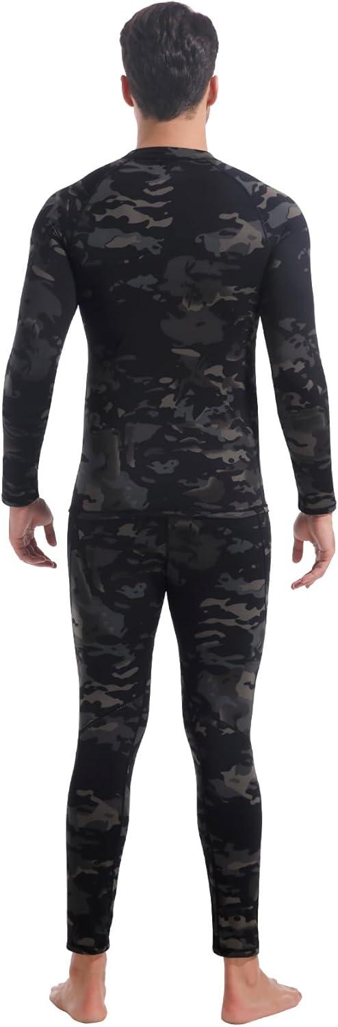 imageCL convallaria Mens Thermal Underwear Set with Fly Long Johns Base Layer Winter Hunting Gear Sport Top and BottomCcamo Black