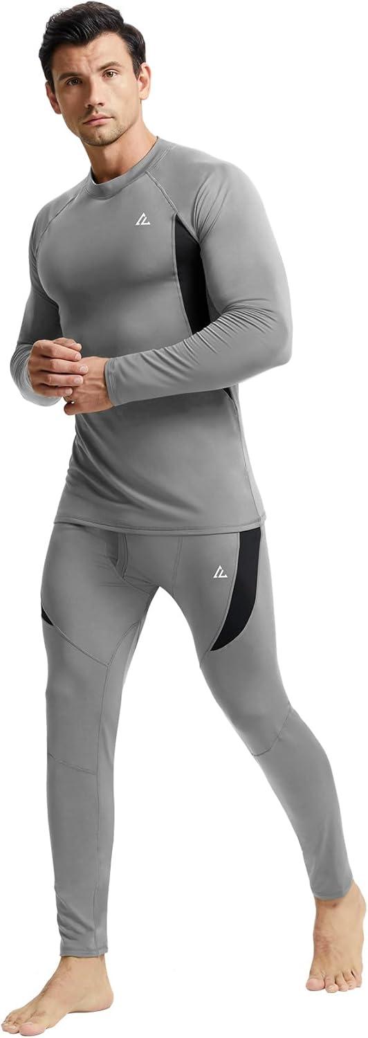 imageCL convallaria Mens Thermal Underwear Set with Fly Long Johns Base Layer Winter Hunting Gear Sport Top and BottomCgrey