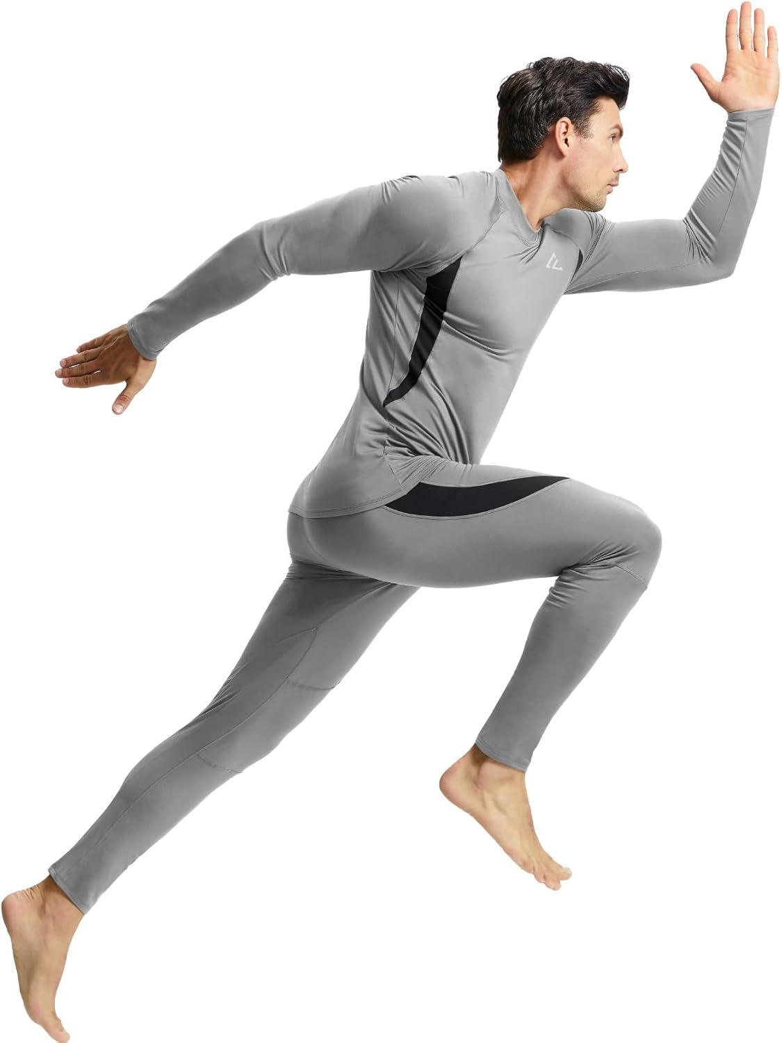 imageCL convallaria Mens Thermal Underwear Set with Fly Long Johns Base Layer Winter Hunting Gear Sport Top and BottomCgrey