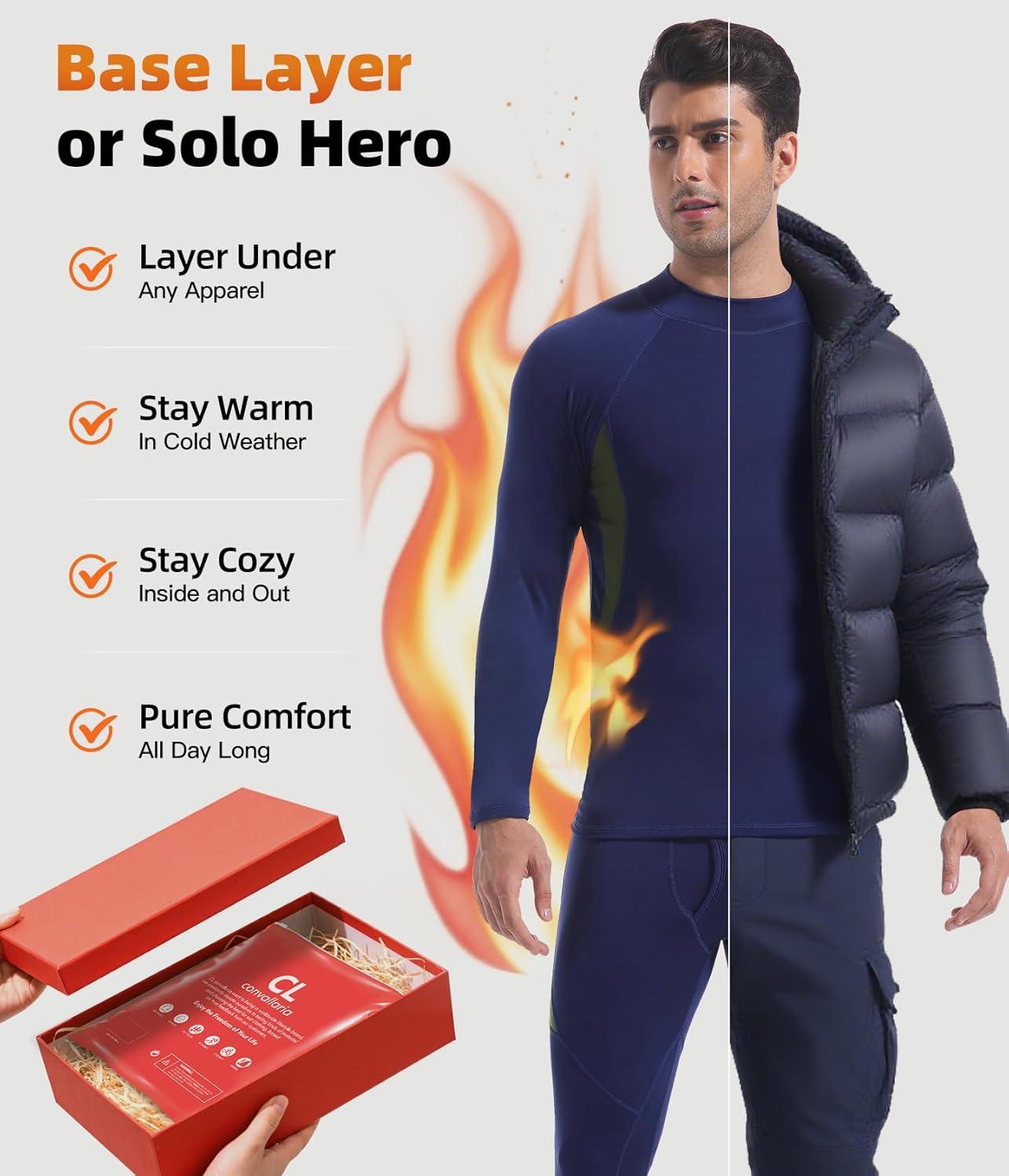imageCL convallaria Mens Thermal Underwear Set with Fly Long Johns Base Layer Winter Hunting Gear Sport Top and BottomCnavy Blue