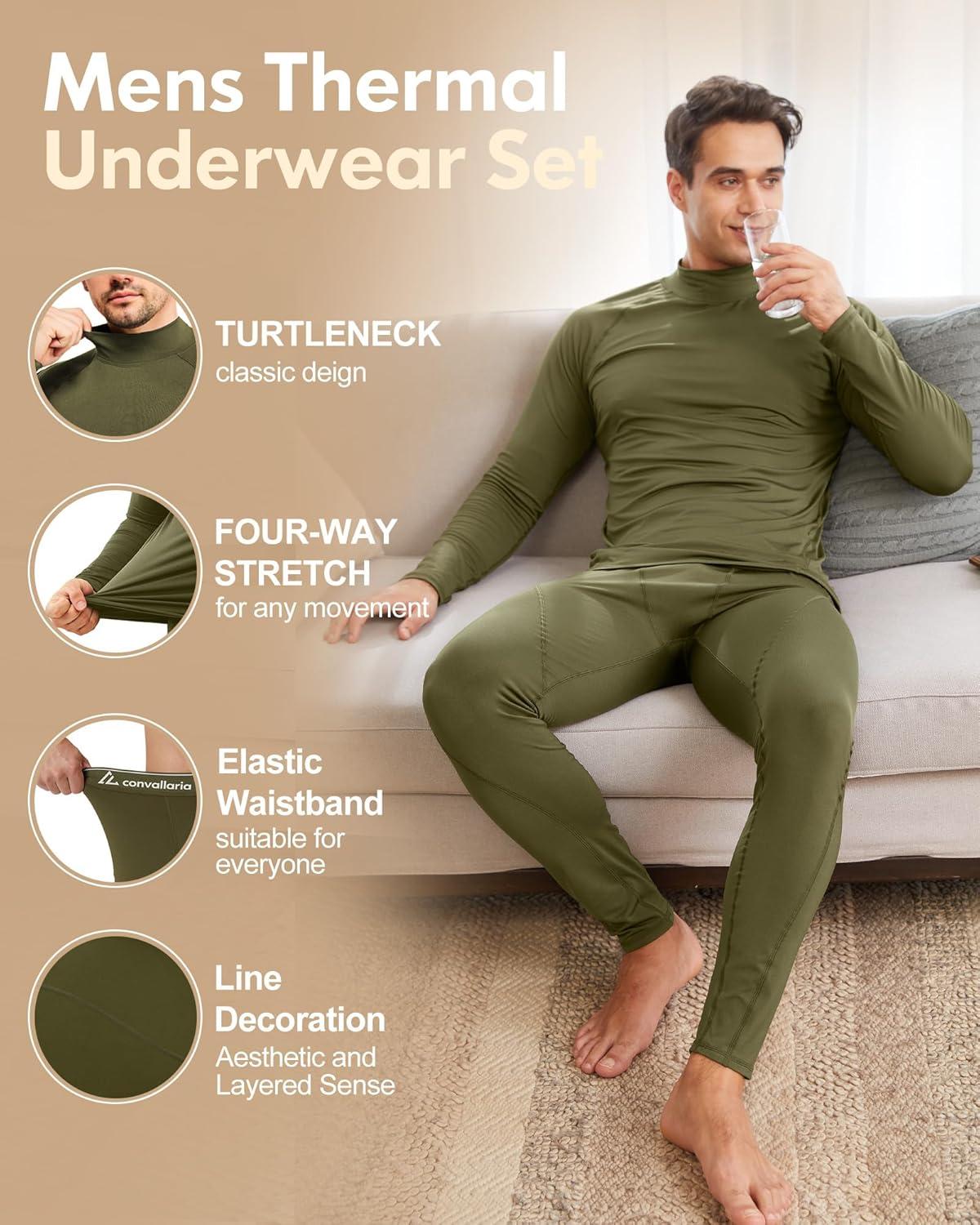 imageCL convallaria Thermal Underwear for Men Long Johns Fleece Lined Hunting Gear Set Base Layer for Cold Weather XS4XLMidweightturtle Neckcamo