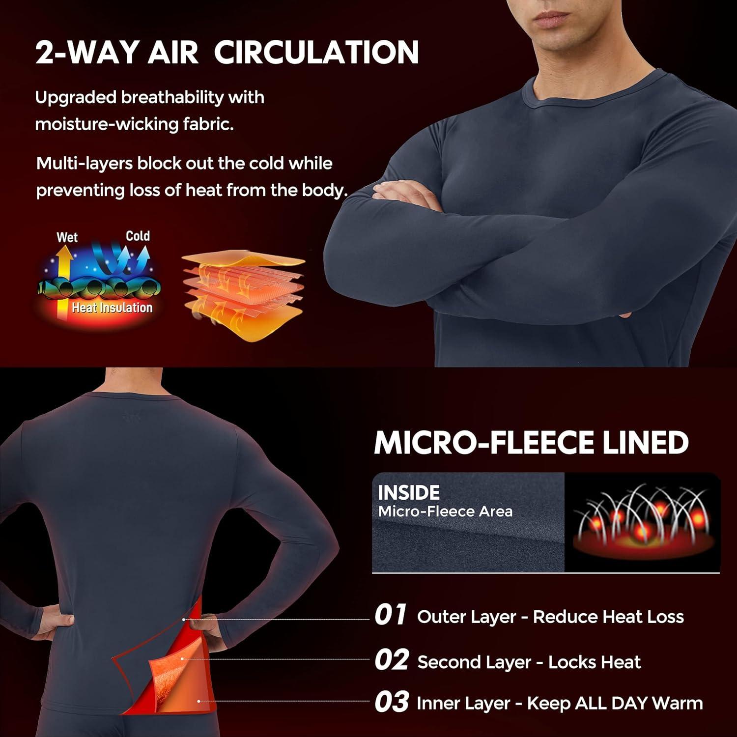 imageMens Thermal Shirt 124 Pcs Fleece Lined Long Sleeve Tops Athletic Base Layer Long John Shirts for Men1charcoal