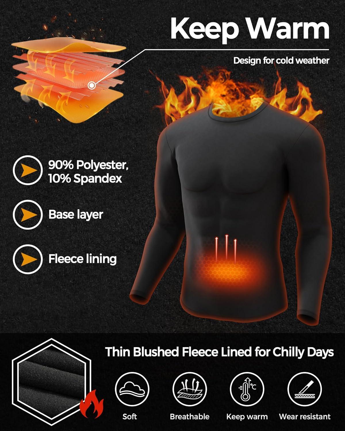 imageMens Thermal Shirt 124 Pcs Fleece Lined Long Sleeve Tops Athletic Base Layer Long John Shirts for Men2blackCharcoal