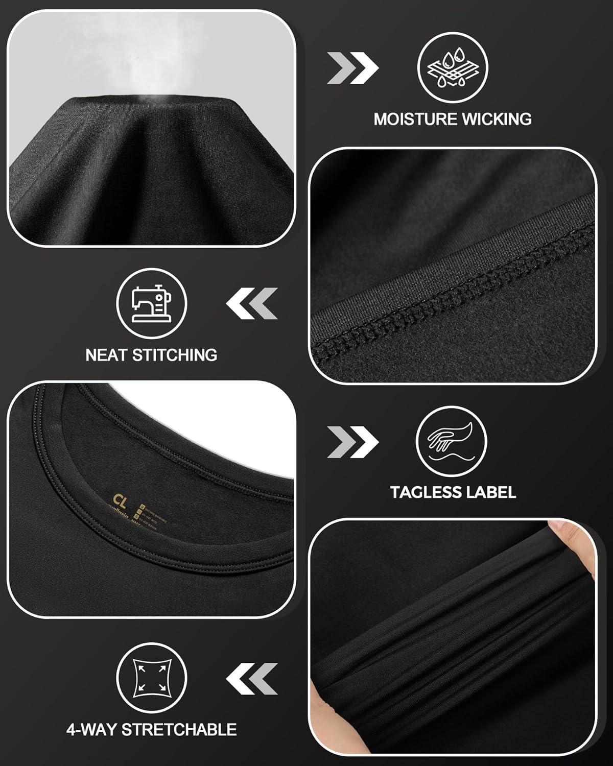 imageMens Thermal Shirt 124 Pcs Fleece Lined Long Sleeve Tops Athletic Base Layer Long John Shirts for Men2blackCharcoal