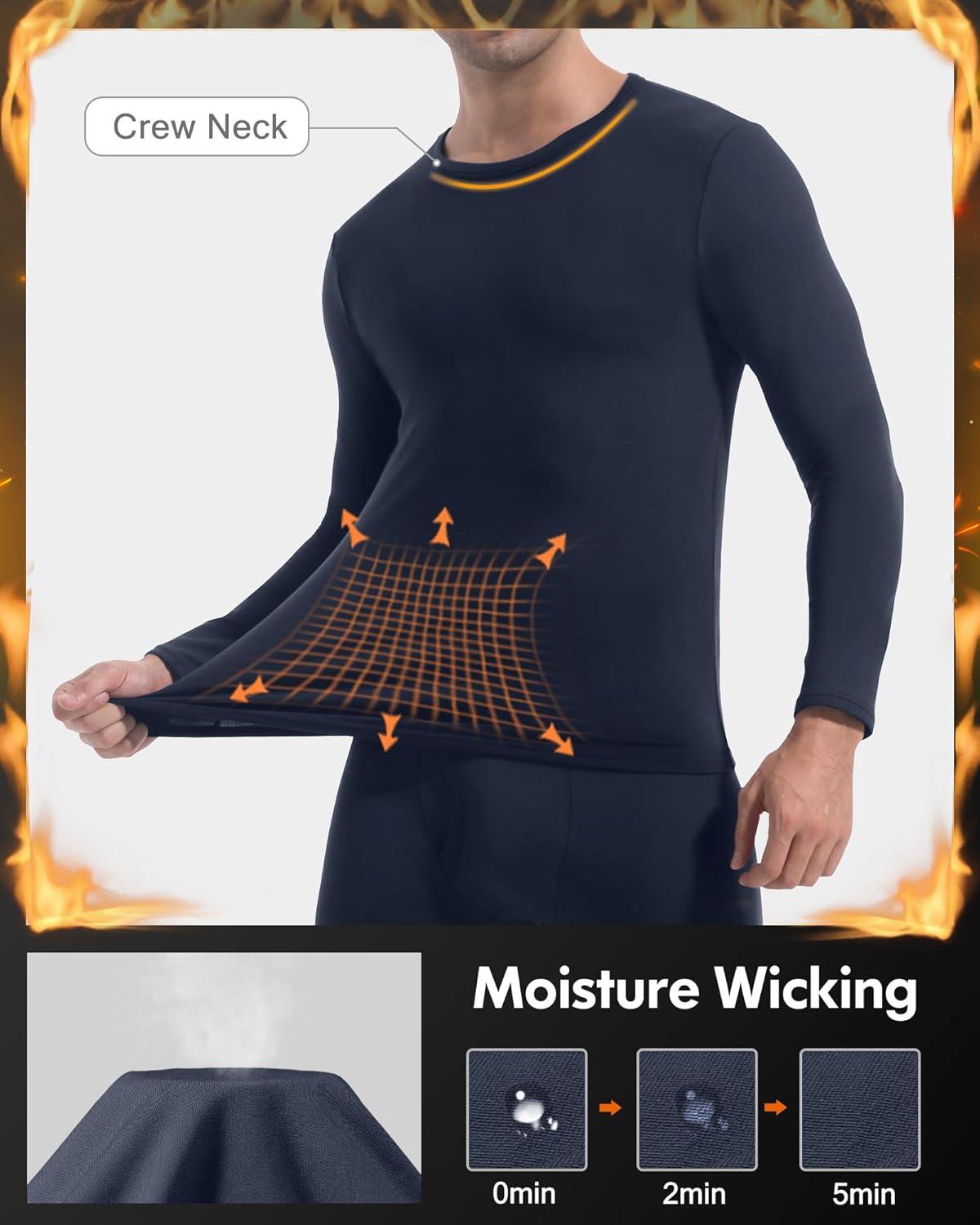 imageMens Thermal Shirt 124 Pcs Fleece Lined Long Sleeve Tops Athletic Base Layer Long John Shirts for Men2blackCharcoal