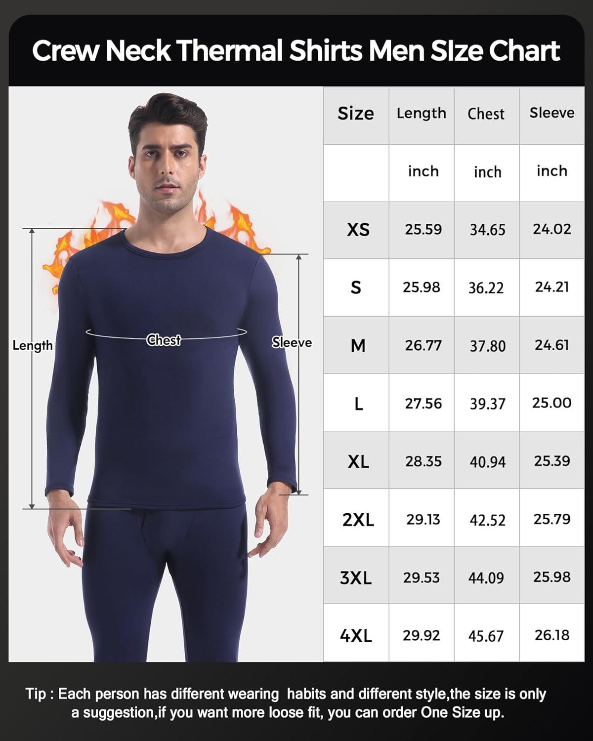 imageMens Thermal Shirt 124 Pcs Fleece Lined Long Sleeve Tops Athletic Base Layer Long John Shirts for Men2blackCharcoal