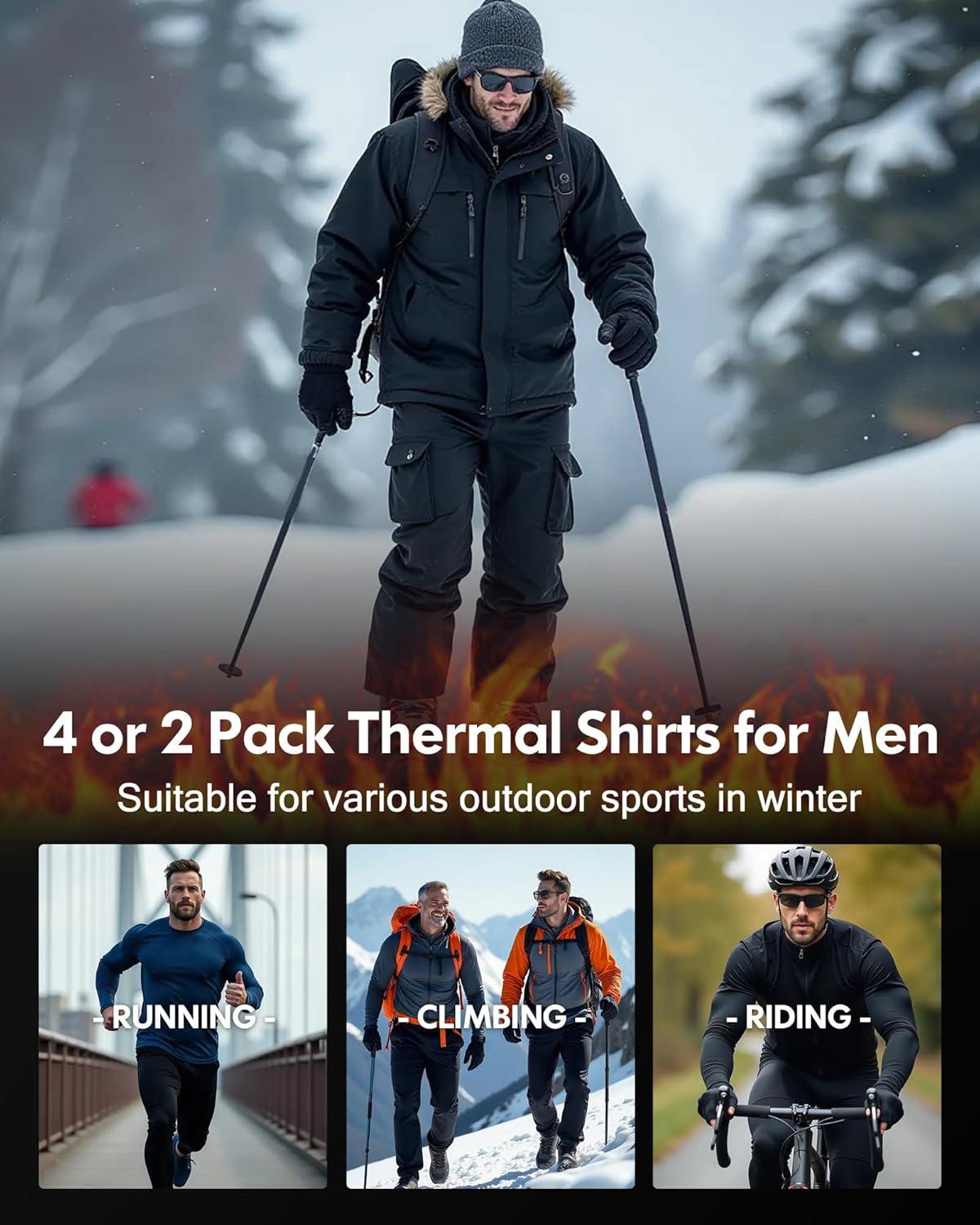 imageMens Thermal Shirt 124 Pcs Fleece Lined Long Sleeve Tops Athletic Base Layer Long John Shirts for Men2blackCharcoal