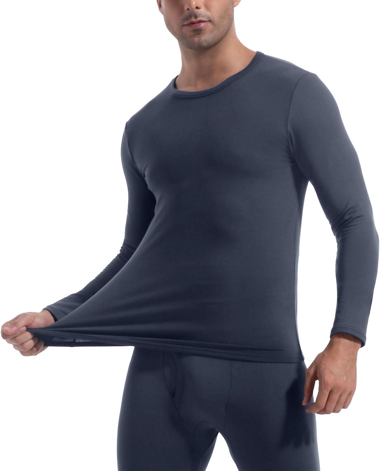 imageMens Thermal Shirt 124 Pcs Fleece Lined Long Sleeve Tops Athletic Base Layer Long John Shirts for Men2blackCharcoal