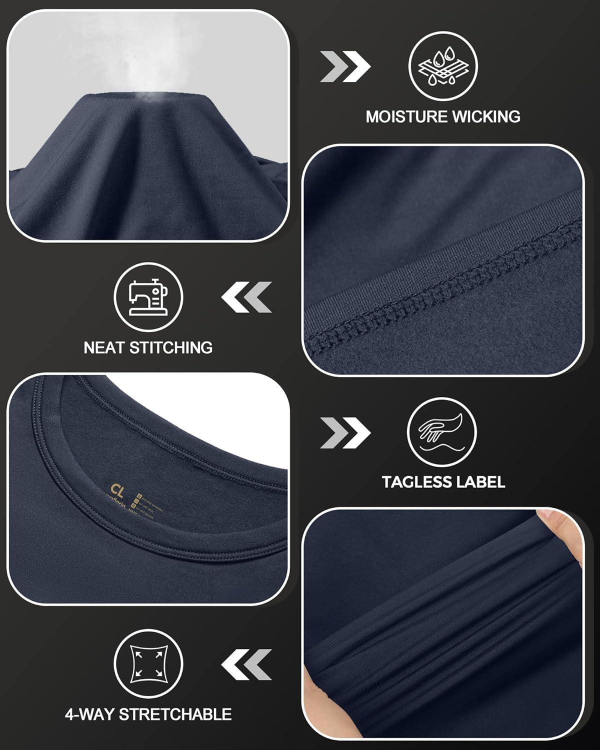 imageMens Thermal Shirt 124 Pcs Fleece Lined Long Sleeve Tops Athletic Base Layer Long John Shirts for Men4 2blackBlueCharcoal