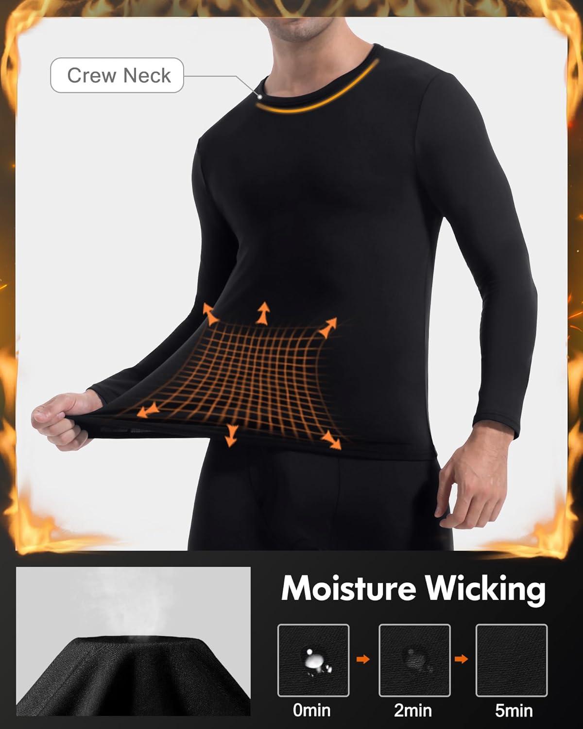 imageMens Thermal Shirt 124 Pcs Fleece Lined Long Sleeve Tops Athletic Base Layer Long John Shirts for Men4 2blackBlueCharcoal