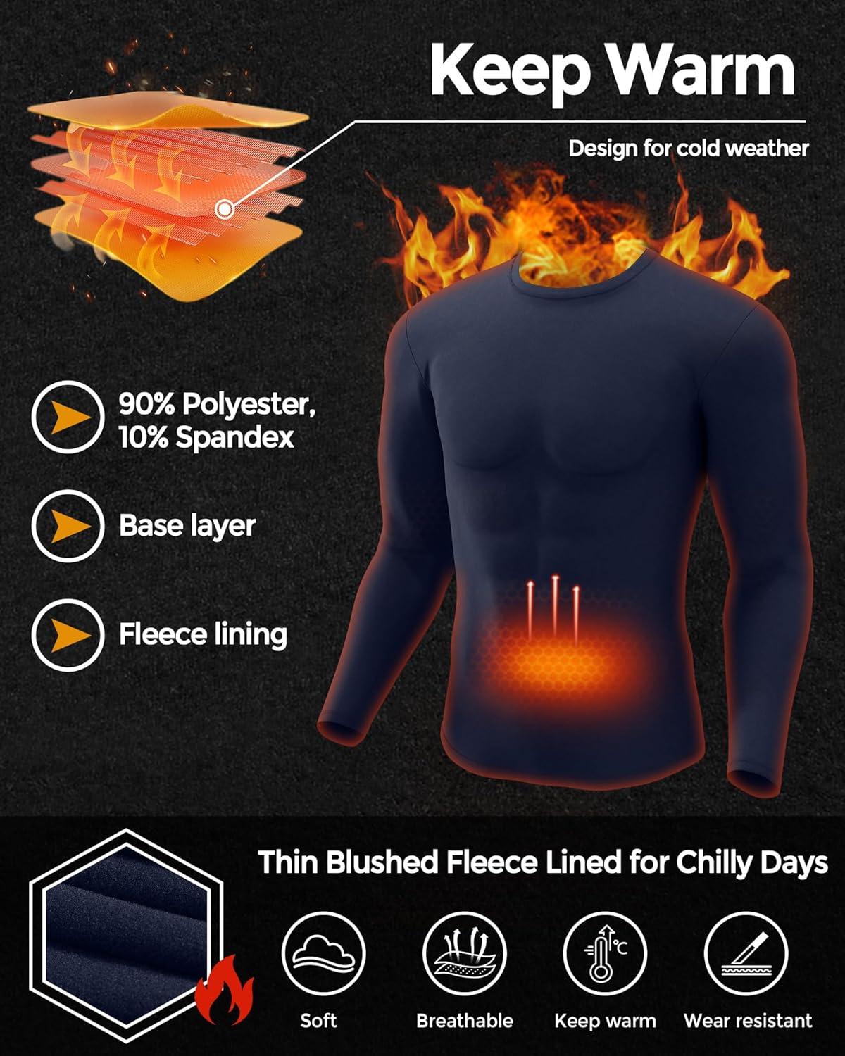 imageMens Thermal Shirt 124 Pcs Fleece Lined Long Sleeve Tops Athletic Base Layer Long John Shirts for Men4 2blackBlueCharcoal