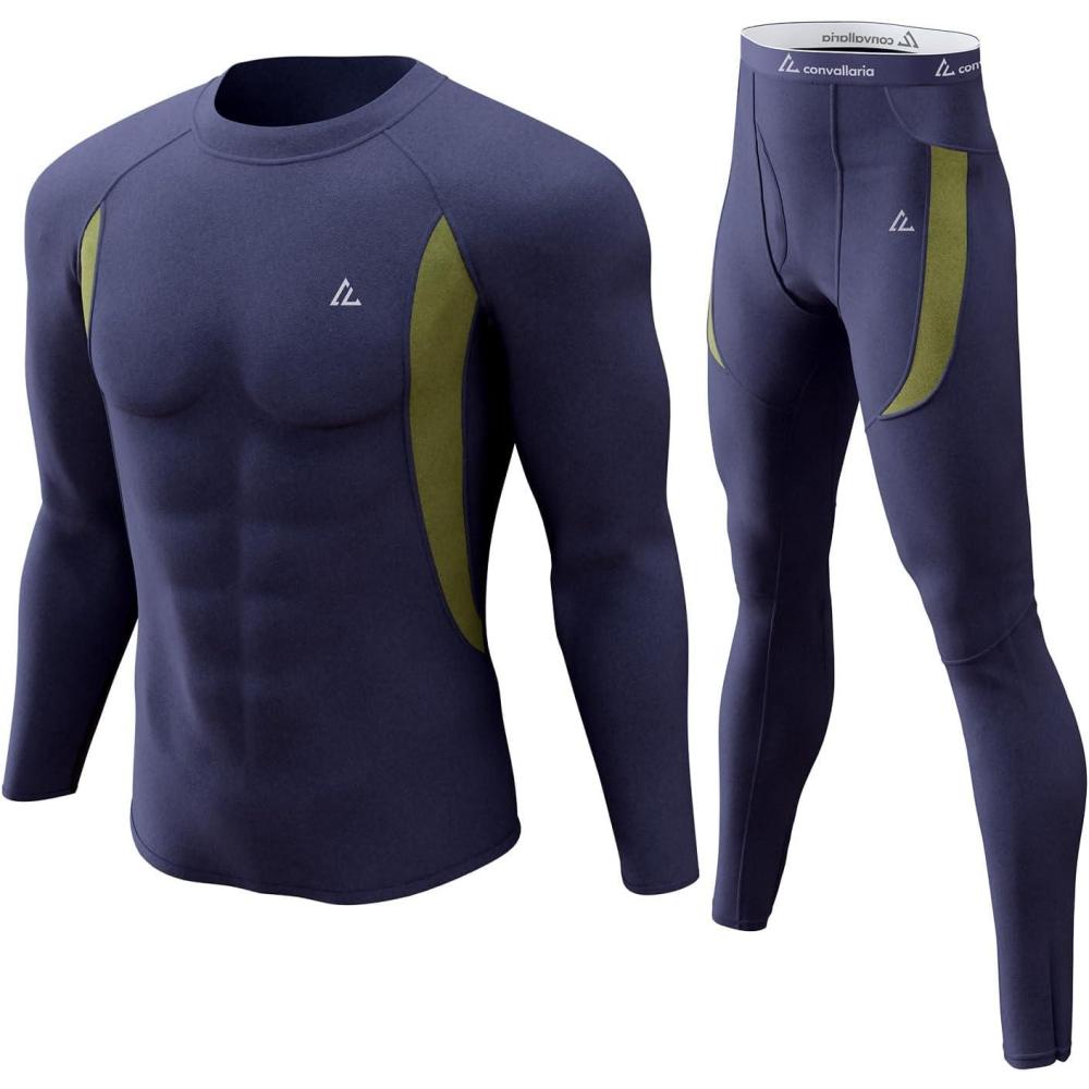 imageCL convallaria Mens Thermal Underwear Set with Fly Long Johns Base Layer Winter Hunting Gear Sport Top and BottomAnavy Blue