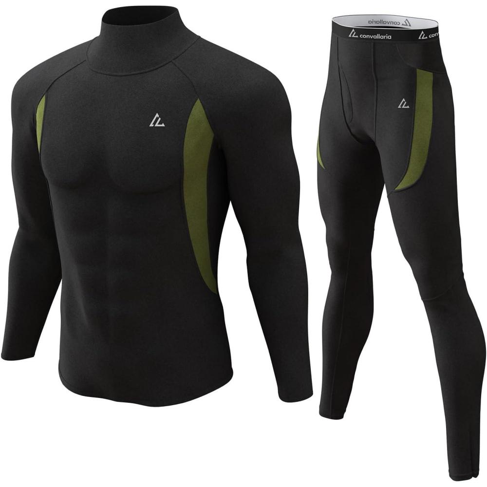 imageCL convallaria Mens Thermal Underwear Set with Fly Long Johns Base Layer Winter Hunting Gear Sport Top and BottomBblack