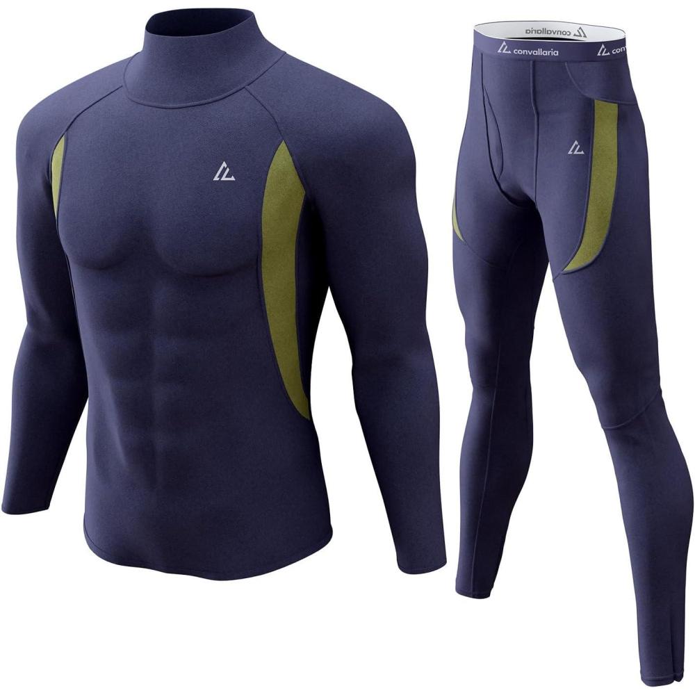 imageCL convallaria Mens Thermal Underwear Set with Fly Long Johns Base Layer Winter Hunting Gear Sport Top and BottomBnavy Blue