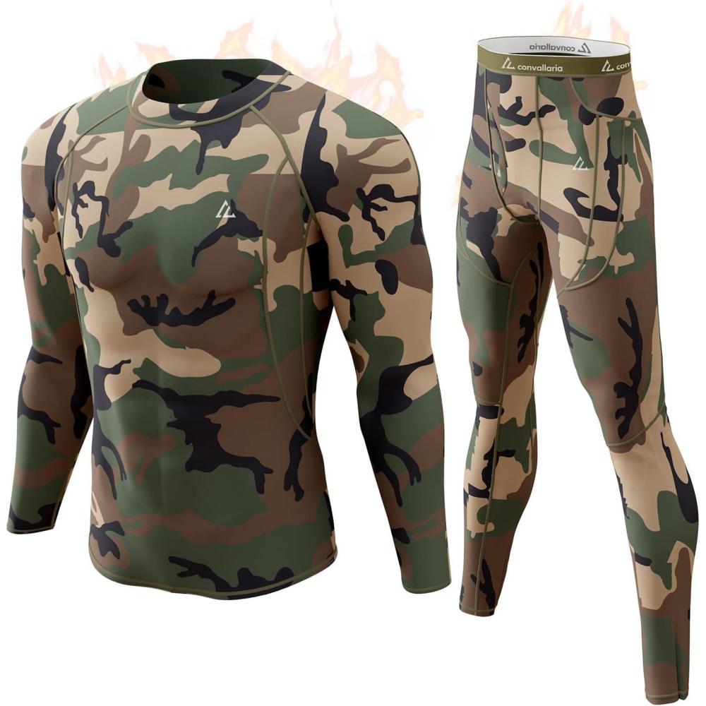 imageCL convallaria Mens Thermal Underwear Set with Fly Long Johns Base Layer Winter Hunting Gear Sport Top and BottomCarmy Green