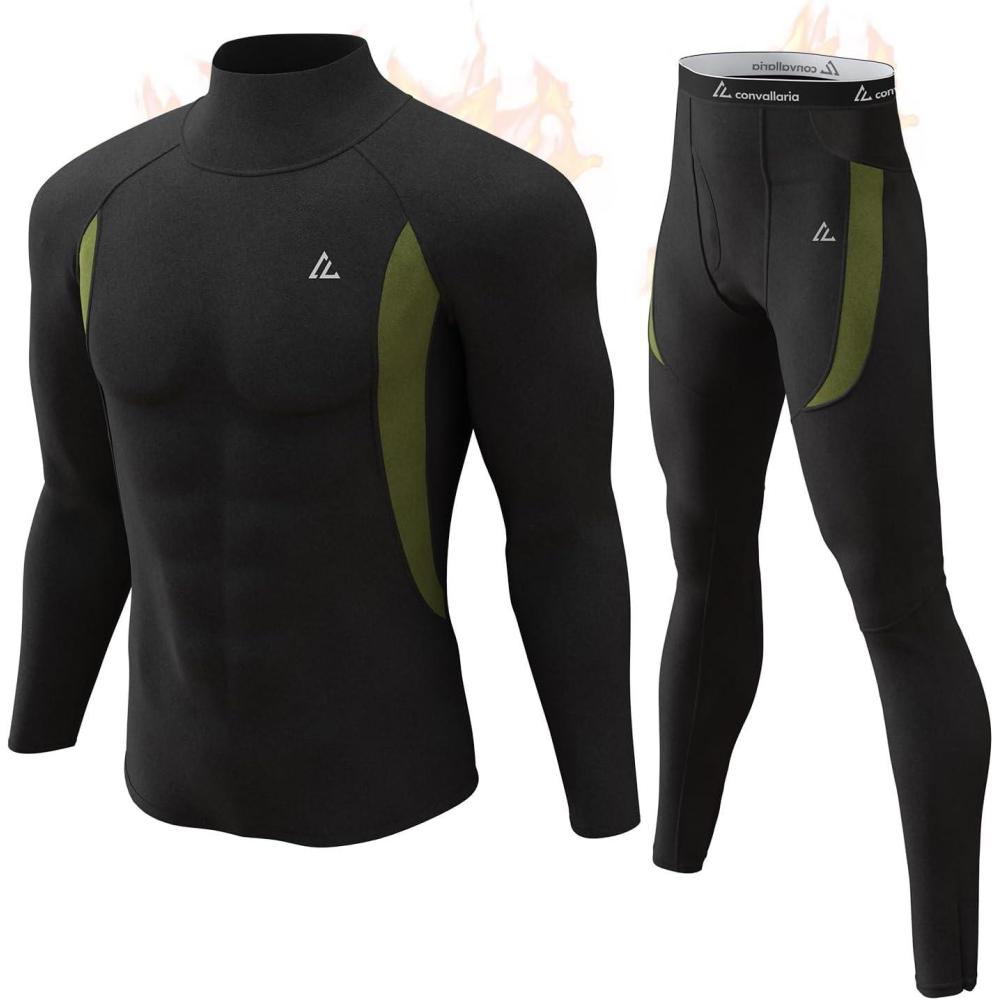 imageCL convallaria Mens Thermal Underwear Set with Fly Long Johns Base Layer Winter Hunting Gear Sport Top and BottomCblack