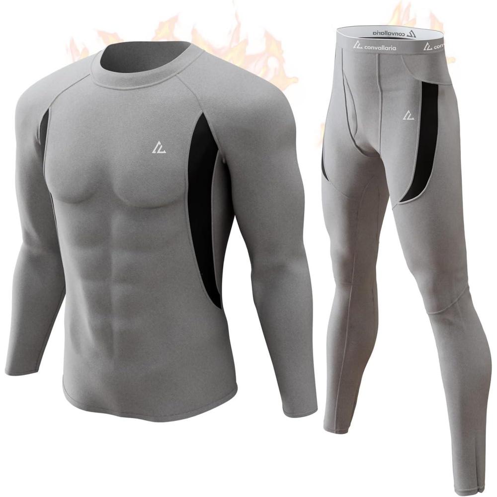 imageCL convallaria Mens Thermal Underwear Set with Fly Long Johns Base Layer Winter Hunting Gear Sport Top and BottomCgrey