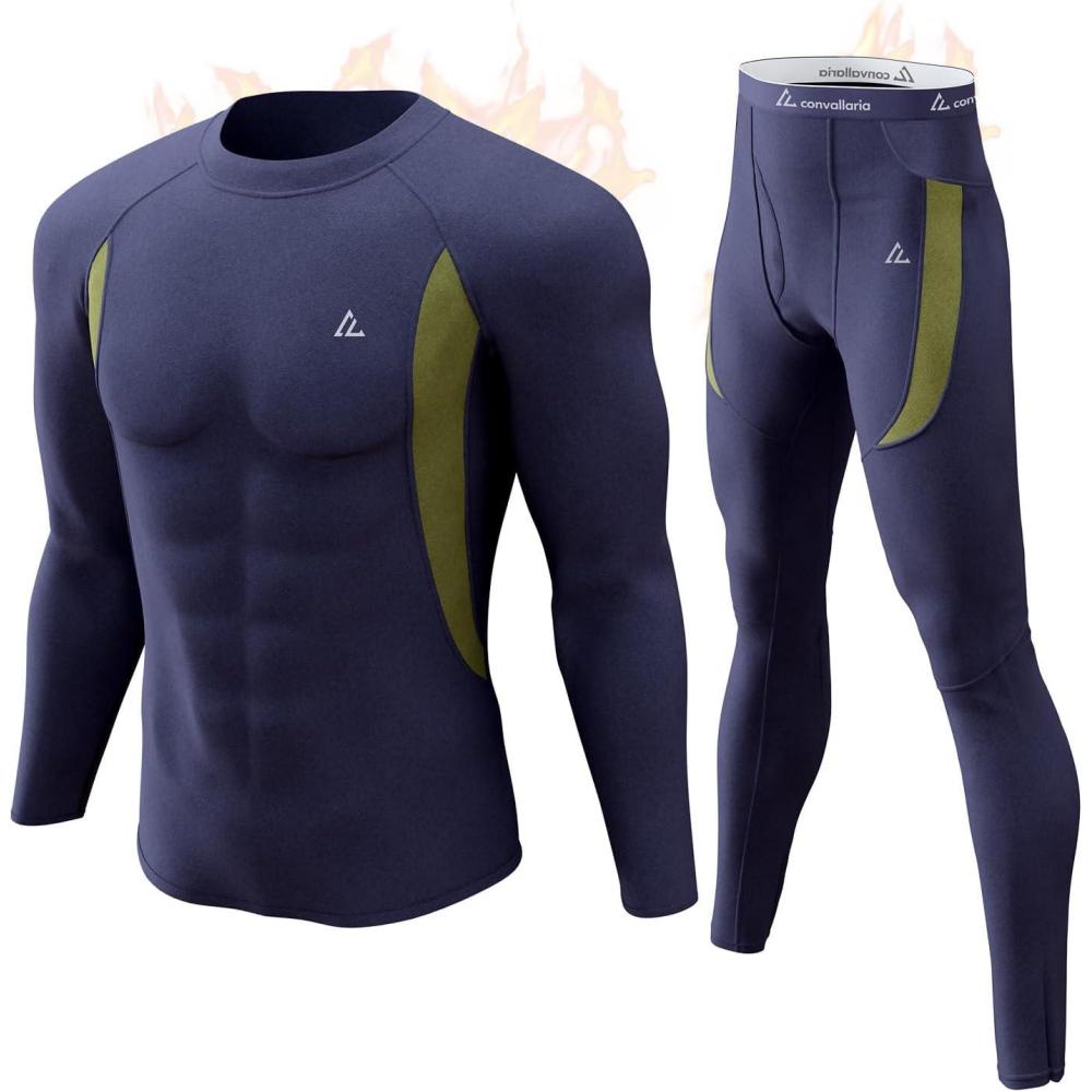 imageCL convallaria Mens Thermal Underwear Set with Fly Long Johns Base Layer Winter Hunting Gear Sport Top and BottomCnavy Blue