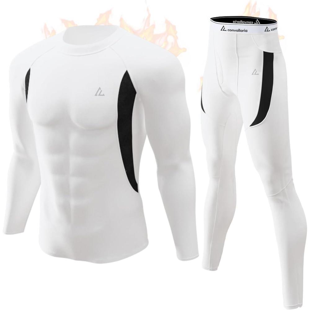 imageCL convallaria Mens Thermal Underwear Set with Fly Long Johns Base Layer Winter Hunting Gear Sport Top and BottomCwhite