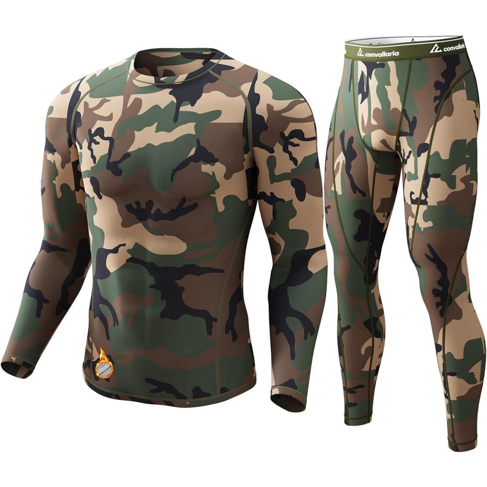 imageCL convallaria Thermal Underwear for Men Long Johns Fleece Lined Hunting Gear Set Base Layer for Cold Weather XS4XLMidweightcrew Neckcamo