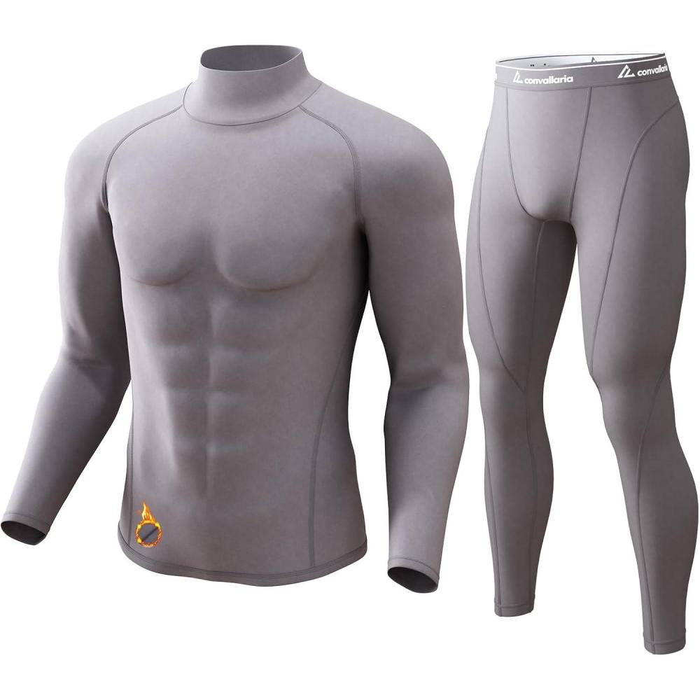 imageCL convallaria Thermal Underwear for Men Long Johns Fleece Lined Hunting Gear Set Base Layer for Cold Weather XS4XLMidweightturtle Neckgrey