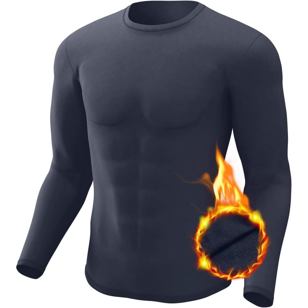 imageMens Thermal Shirt 124 Pcs Fleece Lined Long Sleeve Tops Athletic Base Layer Long John Shirts for Men1charcoal