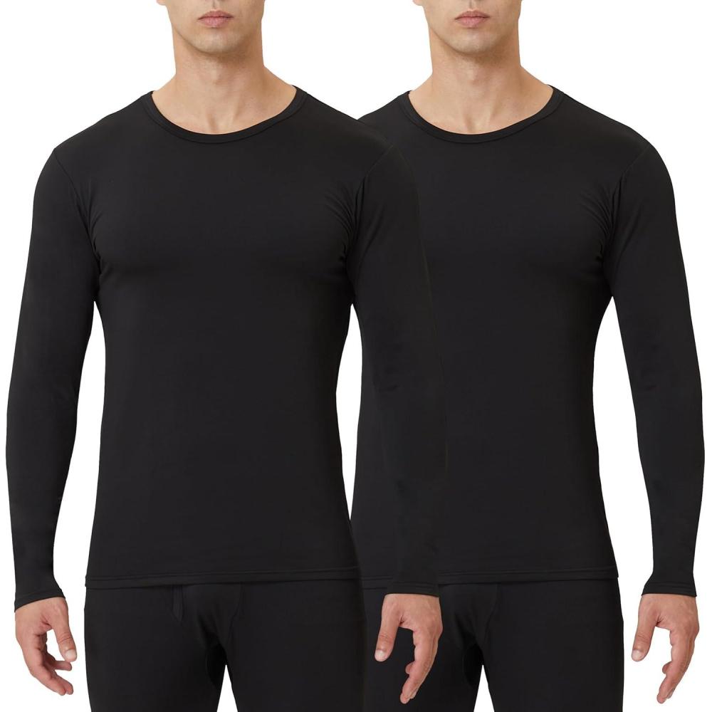 imageMens Thermal Shirt 124 Pcs Fleece Lined Long Sleeve Tops Athletic Base Layer Long John Shirts for Men2blackBlack
